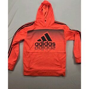 adidas Kids Orange Hoodie Three Stripes Logo Front Size L (14-16)